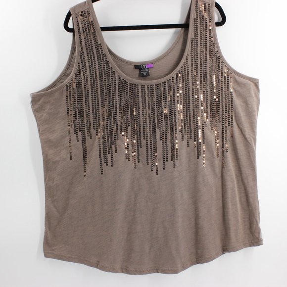 Size 2X Sequins Brown Tank Lys Brand - Picture 1 of 4